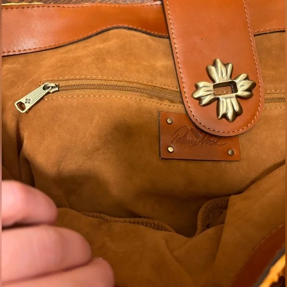 Patricia Nash | Manarola Raffia Tote Specialty Woven Straw Pink Brown Leather - Picture 7 of 12